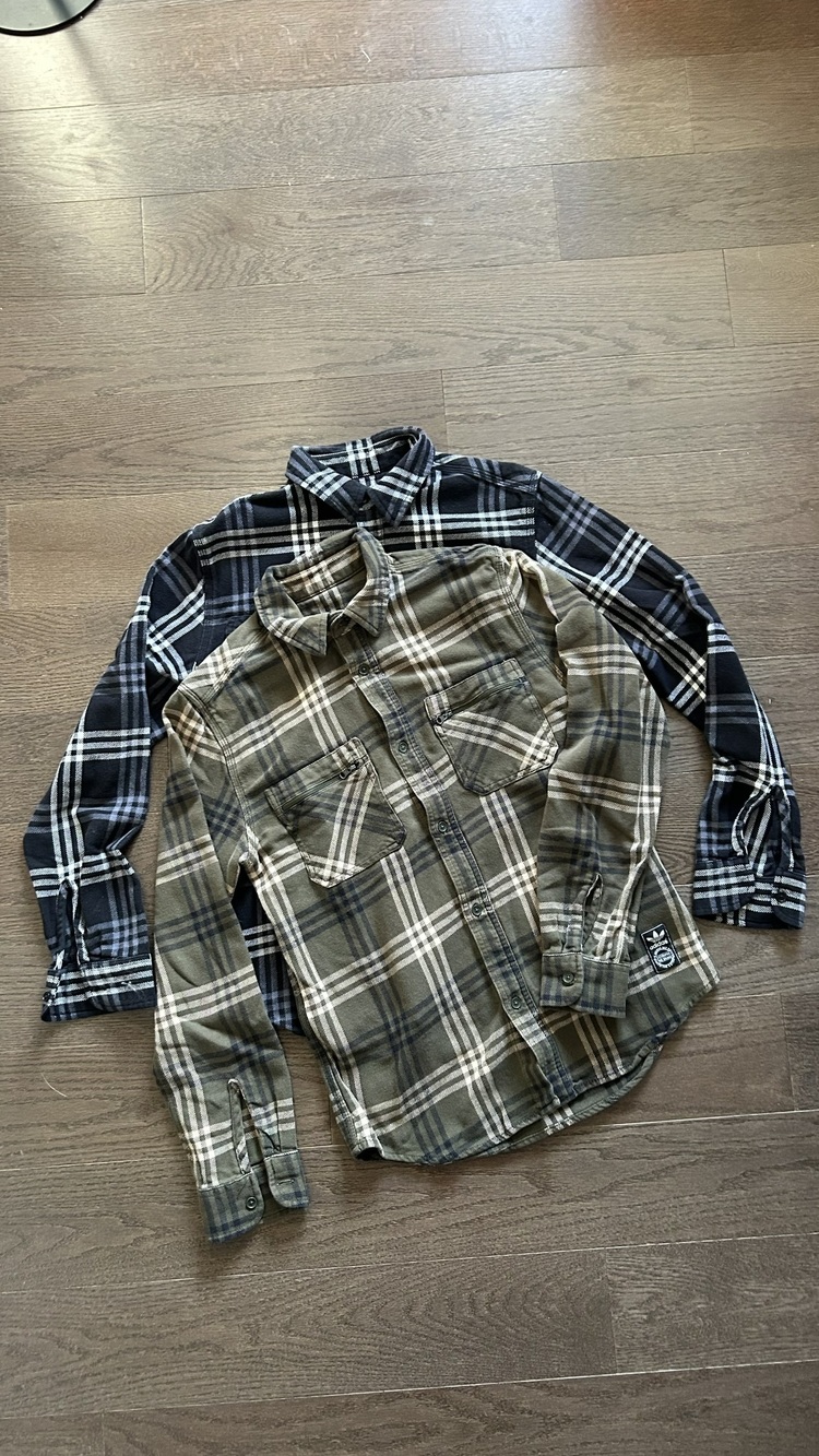 LOT OF 2 Adidas Originals Mens Plaid Flannel Shirts Size Small Slim Fit